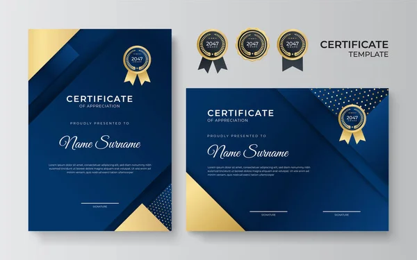 Modèle Certificat Bleu Doré Élégant Premium — Image vectorielle