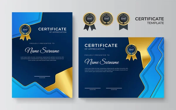Premium Κομψό Χρυσό Μπλε Πρότυπο Σχεδιασμού Πιστοποιητικού — Διανυσματικό Αρχείο