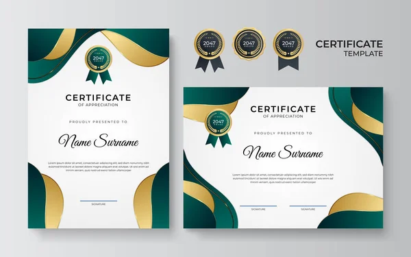 Gradient Elegant Golden Grün Zertifikat Design Vorlage — Stockvektor