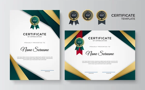 Gradiente Elegante Plantilla Diseño Certificado Verde Dorado — Vector de stock