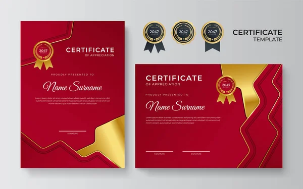 Plantilla Diseño Certificado Rojo Dorado Elegante Premium — Archivo Imágenes Vectoriales