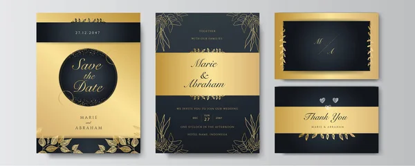 Premium Elegante Goldene Schwarze Hochzeitseinladungsvorlage — Stockvektor