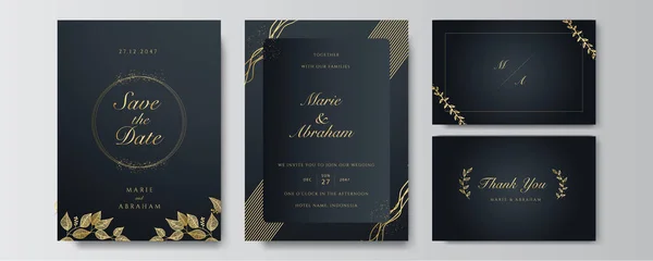 Moderne Elegante Goldene Schwarze Hochzeitseinladungsvorlage — Stockvektor