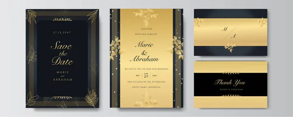 Moderne Elegante Goldene Schwarze Hochzeitseinladungsvorlage — Stockvektor