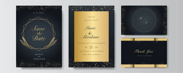 Premium Elegant Golden Black Wedding Invitation Design Template — Stock Vector