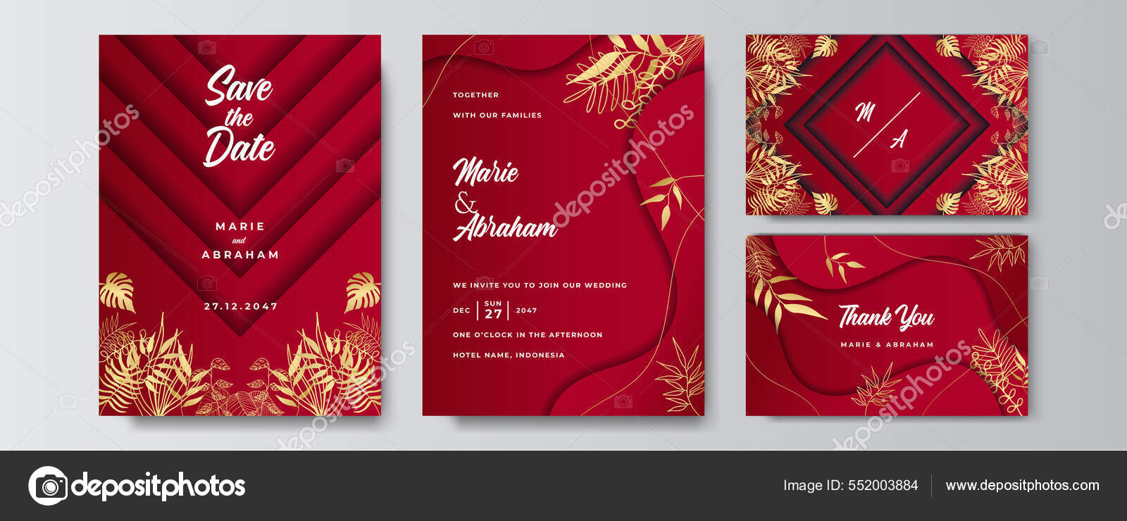 Premium Elegant Golden Red Wedding Invitation Design Template Stock Vector  by ©salmanalfa 552003884, image size:1600x740