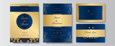 Birinci sınıf altın mavisi düğün davetiyesi tasarımı şablonu