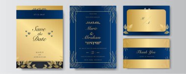 Birinci sınıf altın mavisi düğün davetiyesi tasarımı şablonu