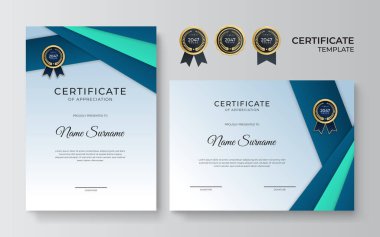 şık mavi ve altın diploma sertifika şablonu