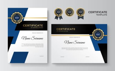 şık mavi ve altın diploma sertifika şablonu