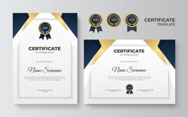 şık mavi ve altın diploma sertifika şablonu