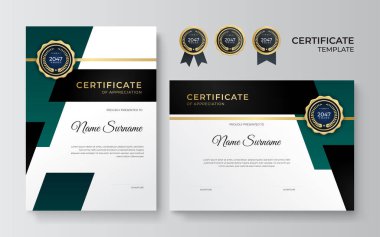 Modern koyu yeşil ve altın sertifika şablonu tasarımı