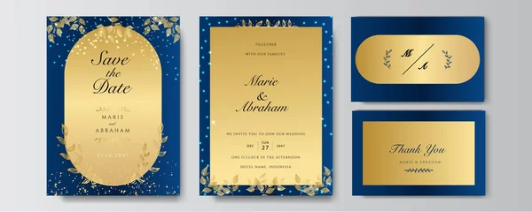 Premium Elegante Goldblaue Hochzeitseinladungsvorlage — Stockvektor