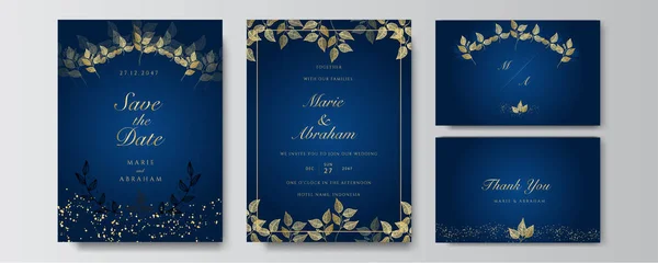 Moderne Elegante Gouden Gouden Blauw Bruiloft Uitnodiging Ontwerp Sjabloon — Stockvector