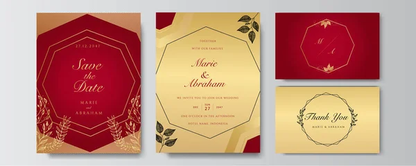 Premium Elegante Goldrote Hochzeitseinladungsvorlage — Stockvektor
