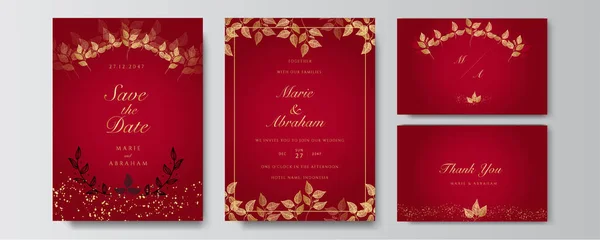 Moderne Elegante Goldrote Hochzeitseinladungsvorlage — Stockvektor