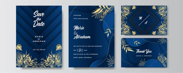 Premium Elegante Goldblaue Hochzeitseinladungsvorlage — Stockvektor