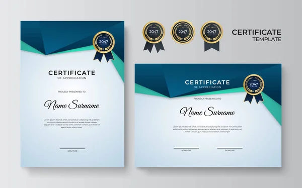 Modelo Certificado Diploma Elegante Azul Ouro —  Vetores de Stock