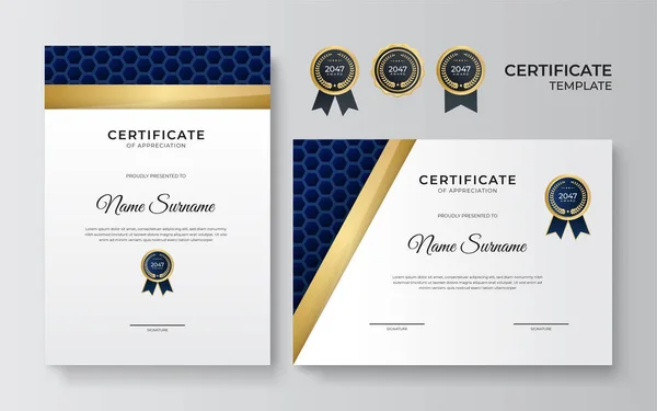 Modelo Certificado Diploma Elegante Azul Ouro — Vetor de Stock