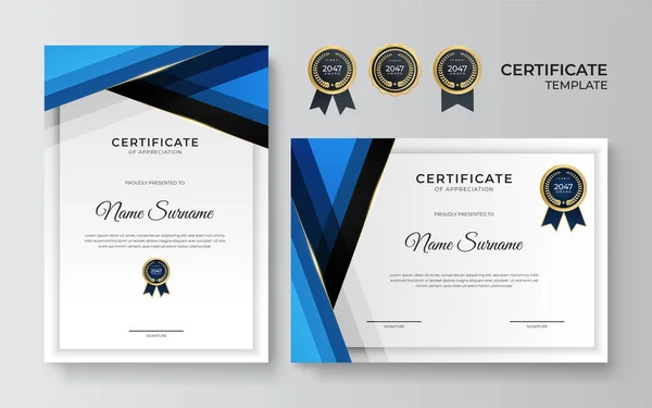 Elegante Blauwe Gouden Diploma Certificaatsjabloon — Stockvector