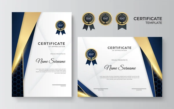 Elegante Plantilla Certificado Diploma Azul Oro — Vector de stock