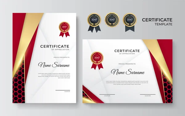 Certificado Modelo Apreciação Ouro Cor Vermelha Limpar Certificado Moderno Com — Vetor de Stock