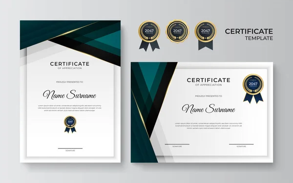 Modern Dark Green Gold Certificate Template Design — Stock Vector