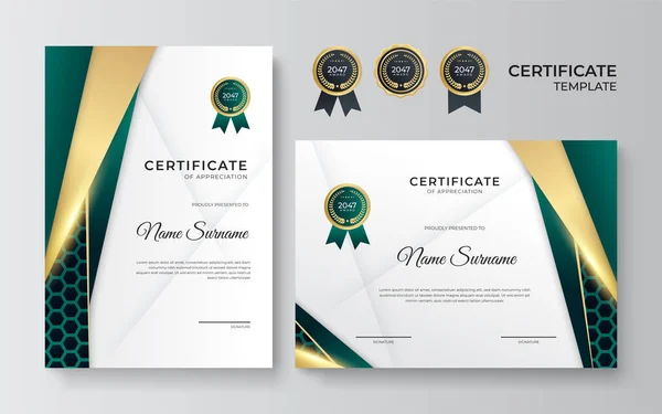 Design Moderno Del Modello Certificato Verde Scuro Oro — Vettoriale Stock