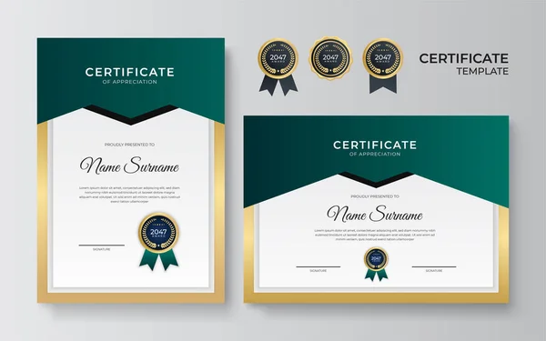 Diseño Moderno Plantillas Certificado Verde Oscuro Oro — Vector de stock