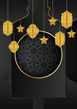 Cami, Arap desenli, fenerli, ay ve hilal şeklinde modaya uygun bir poster. Tebrik kartı, poster, afiş, davetiye, broşür, ramazan, bayram, adha, iftar daveti için kullanılabilir.