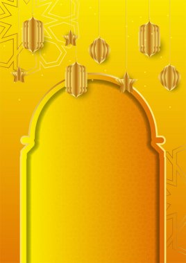 Cami, Arap desenli, fenerli, ay ve hilal şeklinde modaya uygun bir poster. Tebrik kartı, poster, afiş, davetiye, broşür, ramazan, bayram, adha, iftar daveti için kullanılabilir.