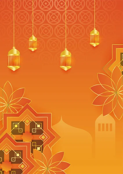 Trendy Islamic Poster Background Mosque Arabic Pattern Lantern Moon Crescent — Stock Vector
