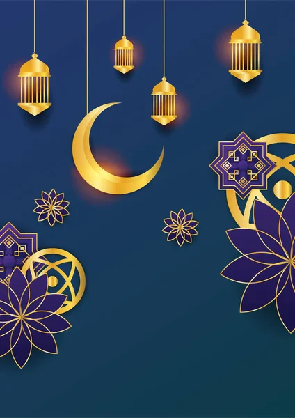 Fond Affiche Islamique Tendance Avec Mosquée Motif Arabe Lanterne Lune — Image vectorielle