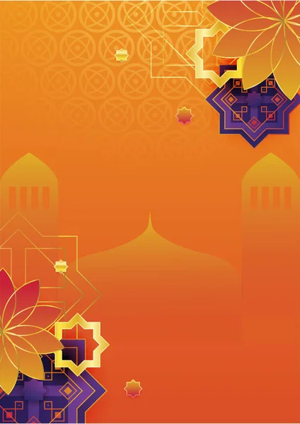 Модный Исламский Фон Плаката Мечетью Арабским Узором Фонарем Луной Полумесяцем — стоковый вектор