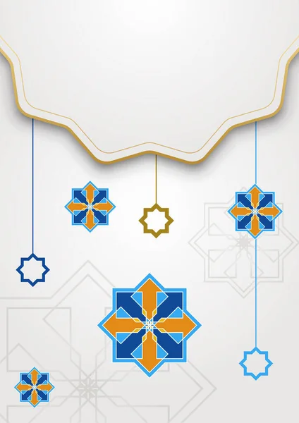 Módní Islámský Plakát Pozadí Mešitou Arabským Vzorem Lucernou Měsícem Půlměsícem — Stockový vektor