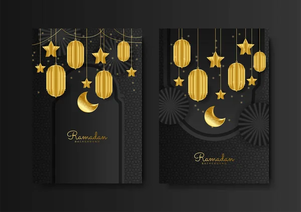 Trendige Islamische Ramadan Grußkarte Und Poster Hintergrundvorlage Mit Moschee Laterne — Stockvektor