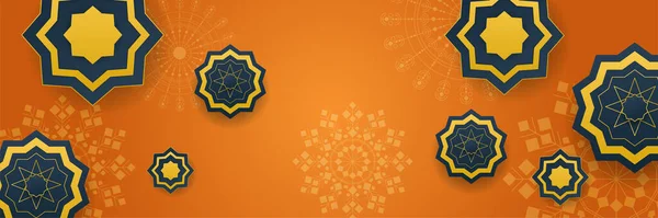 Latar Belakang Ramadan Mewah Dengan Pola Arabesque Oranye Gaya Timur - Stok Vektor