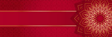 Ramazan Kareem Banner 'ın Ay, İslami desen, fener arkaplanı. Altın ay ve kırmızı soyut lüks İslami elementler arka plan