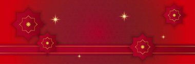 Ramazan Kareem Banner 'ın Ay, İslami desen, fener arkaplanı. Altın ay ve kırmızı soyut lüks İslami elementler arka plan