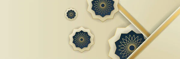 Fond Ramadan Luxe Avec Motif Arabesque Bleuâtre Style Arabe Islamique — Image vectorielle