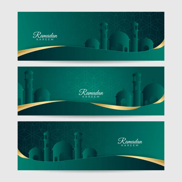 Fondo Ramadán Lujo Con Patrón Arabesco Verde Oscuro Estilo Islámico — Vector de stock