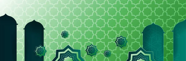 濃い緑色の唐草模様のアラビア語のイスラム東のスタイルと豪華なラマダーンの背景 ポスター カバー パンフレット チラシ バナーの装飾デザイン — ストックベクタ