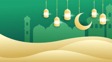 güzel gerçekçi asma feneri yeşil renkli İslami tasarım arka planı