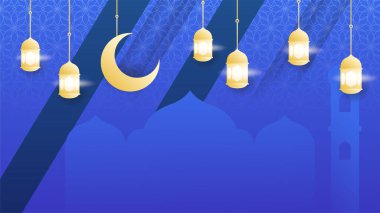 güzel gerçekçi asma feneri mavi renkli İslami tasarım arka planı