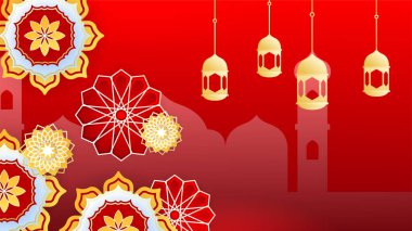 Güzel gerçekçi mandala asılı fener kırmızı renkli İslami tasarım arka planı