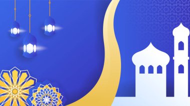 Asılı fener, mavi renkli İslami tasarım arka planına sahip güzel gerçekçi mandala.