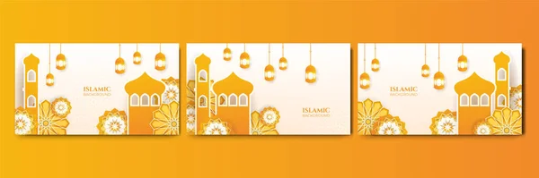 Σύνολο Όμορφη Ρεαλιστική Μαντάλα Κρεμαστό Φανάρι Πορτοκαλί Πολύχρωμο Ισλαμικό Σχεδιασμό — Διανυσματικό Αρχείο