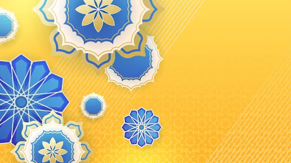 Schöne Realistische Mandala Blau Gelb Bunte Islamische Design Hintergrund — Stockvektor