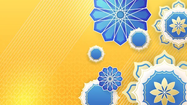 Mooie Realistische Mandala Blauw Geel Kleurrijke Islamitische Ontwerp Achtergrond — Stockvector