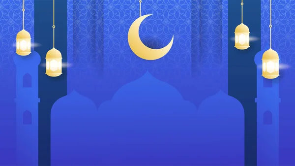 Hermosa Linterna Colgante Realista Azul Colorido Diseño Islámico Fondo — Vector de stock